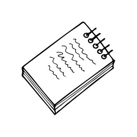 Hand-drawn doodle of notebook isolated on white background. Sketch of notebook. Education concept vector illustration, school supplies.のイラスト素材