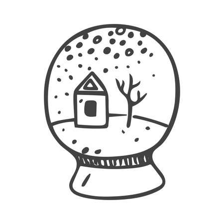 Doodle of Christmas Snow Ball. Hand drawn vector illustration of new years decoration isolated on white background. Element winter holidays design.のイラスト素材