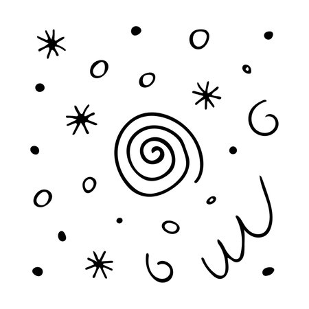 Doodle set of abstract snowflakes and curls. Hand drawn vector scribble for winter designのイラスト素材