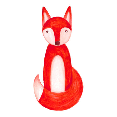 Watercolor cute cartoon fox. Hand drawn vector illustration of forest animal isolated on white background. Element for childish design.のイラスト素材
