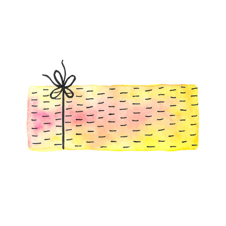 Watercolor gift box. Hand drawn vector illustration of present for holiday isolated on white background. Cute box for congratulation design.のイラスト素材