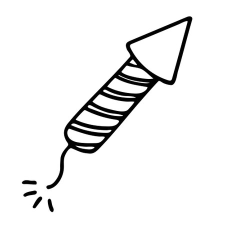 Doodle of firework rocket. Hand drawn vector illustration of holliday equipment. isolated on a white background.のイラスト素材