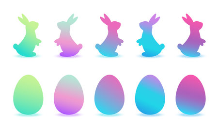 Set of modern gradient Easter eggs and rabits.のイラスト素材
