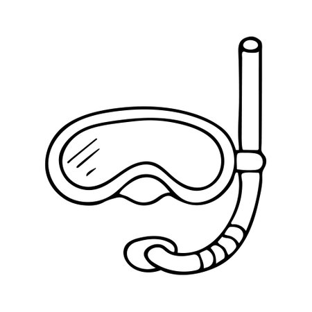 Doodle of diving mask isolated on white background. Hand drawn vector illustration of equipment for underwater swimming.のイラスト素材