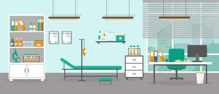 Doctor office interior. Medical cabinet or consultation room. Flat vector illustration.のイラスト素材