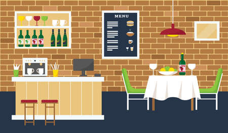Cafe or restaurant interior design with bar, coffee shop and table. Vector illustration.のイラスト素材