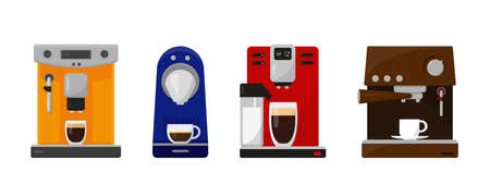 Set of different coffee machines for home and office on white background. Vector illustration.のイラスト素材