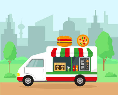 Food truck in city park.のイラスト素材