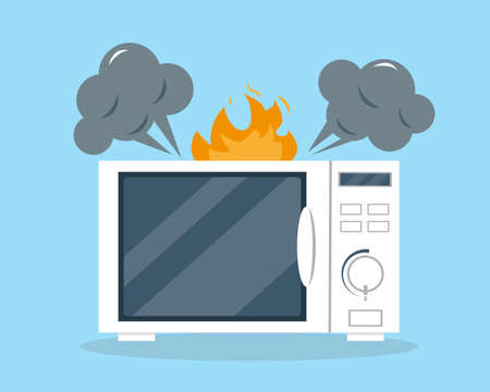 Broken microwave oven in flat style. Appliances vector illustration. Support or repair service concept.のイラスト素材
