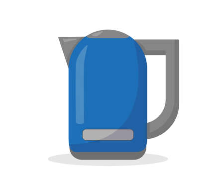 Blue kettle isolated on white background. Flat vector illustration.のイラスト素材