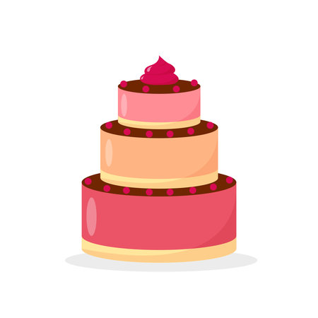 Birthday or wedding cake isolated on white background. Traditional festive dessert. Vector icon...