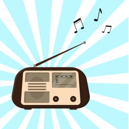 Vintage radio. Old or retro radio and three musical notes. Vector illustration.のイラスト素材