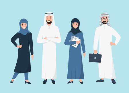 Business arabic people in traditional islamic clothes.