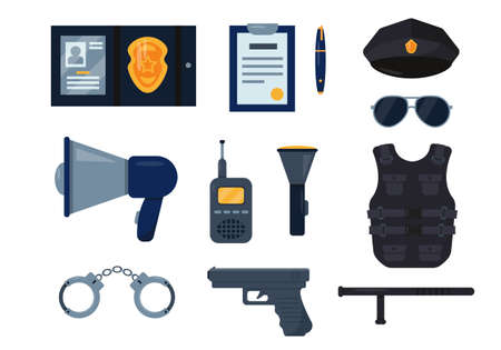 Police officer equipment set. Elements for policemenのイラスト素材