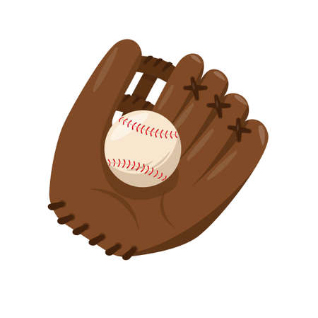 Baseball leather brown catching glove with ball.のイラスト素材