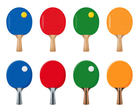 Set of  rackets or bats and Balls. Table Tennis collection. Sport game elements icon isolated on white background.のイラスト素材