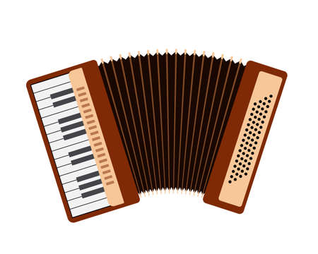 Classical accordion icon isolated on white background. Button accordion Keyboard musical instrument. Harmonica symbol for folk music concert. Vector illustration in flat or cartoon style.のイラスト素材