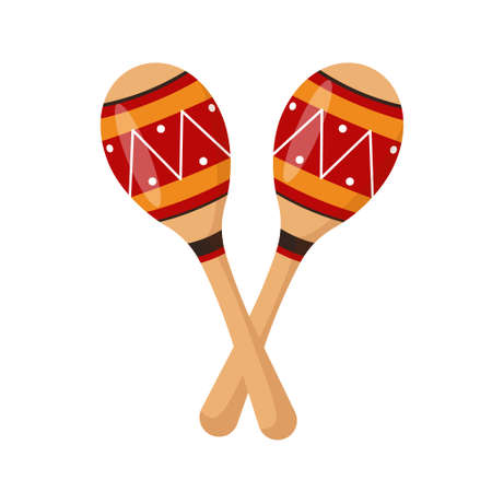 Bright Maracas or a kind of rattle isolated on white background. Mexican musical instrument. Carnival, masquerade, party, festive accessories. Vector illustration in flat or cartoon style.のイラスト素材