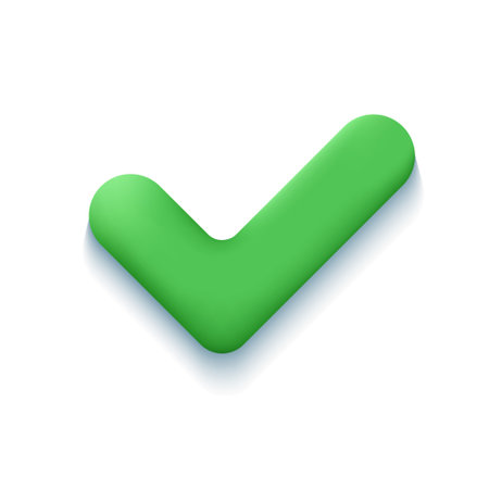 Realistic 3d Green check mark icon. Positive online voting and successful testing sign. Agreement symbol Vector illustration isolated on white background.のイラスト素材