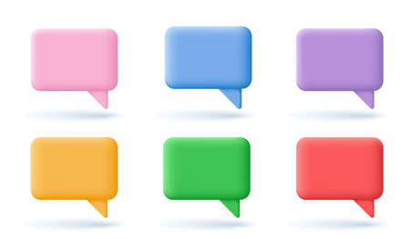 3d Chat bubble rendering. Colorful Speech or speak bubbles on white background. Chatting box, message and tallking cloud. Social network communication concept. Vector illustration.のイラスト素材