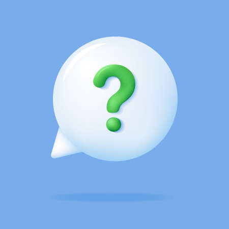 3d Chat bubble with question mark. White Speech or speak bubble on blue background. FAQ, support, help center. Social network communication concept. Vector illustration.のイラスト素材