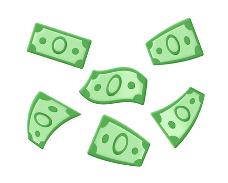 Green flying banknotes. 3d Money Saving, refund, keeping money concept. Business financial, banking vector illustration isolated on white background.のイラスト素材
