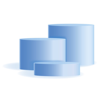 3d set of blue scenes or round podium, pedestal or platform for product presentation. Realistic empty product stand. Vector illustration on white background.のイラスト素材