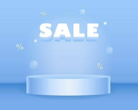 Poster or banner with product podium scene for sale concept. Discount and shopping design in blue colors. Vector illustration.のイラスト素材