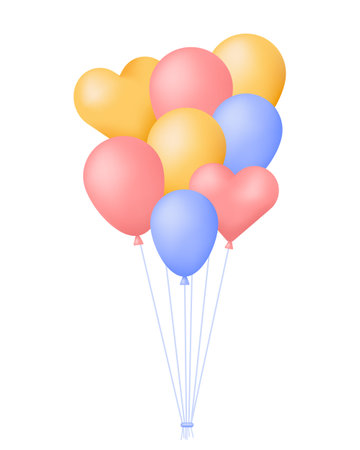 Balloons for Happy Birthday, New year, Surprise, Festive concept. 3d holiday vector illustration isolated on white background.のイラスト素材