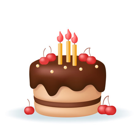 Chocolate Birthday Cake icon with cherry and Candles. Design Element for holiday or Party...