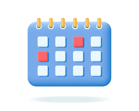 Calendar icon. Day month year time concept. Time management, Schedule, appointment, planning element. 3d Realistic cartoon Vector illustration.のイラスト素材