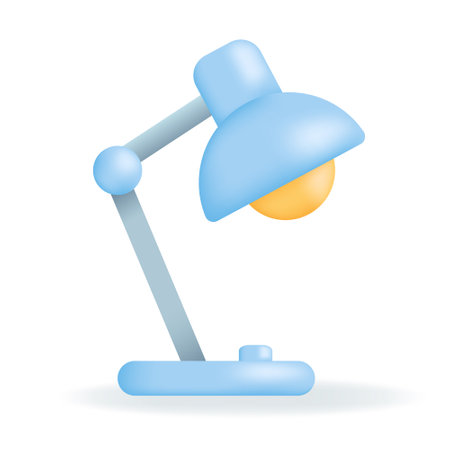 Blue office desk lamp with light bulb. Table electric lamp. 3d Realistic vector illustration isolated on white background.のイラスト素材