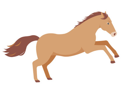 Brown running Horse. Farm domestic animal icon isolated on white background. Vector flat or cartoon illustration.のイラスト素材