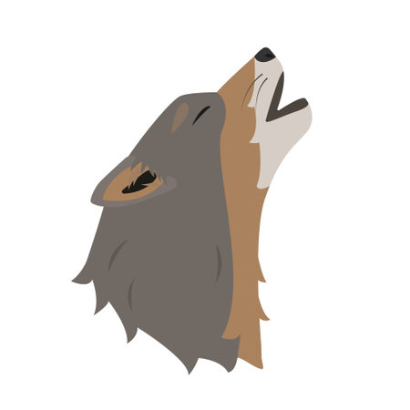 Howling Wolf head or face side view. Wild grey wolf animal icon isolated on white background. Vector flat or cartoon illustration.のイラスト素材