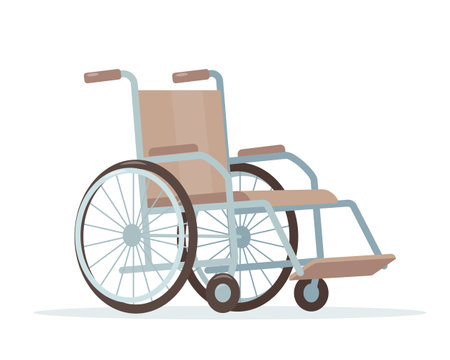 Wheelchair for people with disabilities or elderly and social adaptation . Wheelchair for clinic and hospital. Medicine rehabilitation concept. Vector icon illustration isolated on white background.のイラスト素材