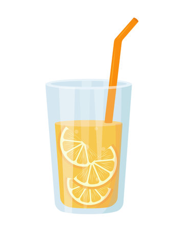 Fresh orange juice in glass icon. Weight loss diet vitamin C smoothie. Detox fruit cocktail for healthy dieting. Vector illustration isolated on white background.のイラスト素材