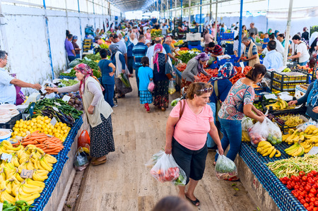 ISTANBUL, Turkey - November 2, 2015: Turkish vegetable grocery bazaar. The Grand Bazaar is one of the largest and oldest covered markets in the world.のeditorial素材