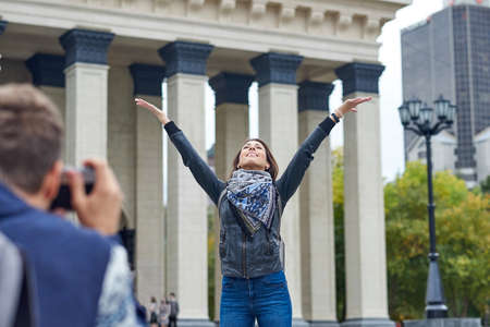 Woman posing for vacation photo