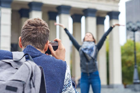 Woman posing for vacation photoの写真素材