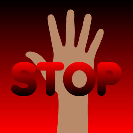 Palm people. Title stop and human hand. Red and black background. Vector illustrationのイラスト素材