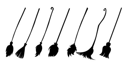 Set of different witch brooms isolated on white backgroundのイラスト素材