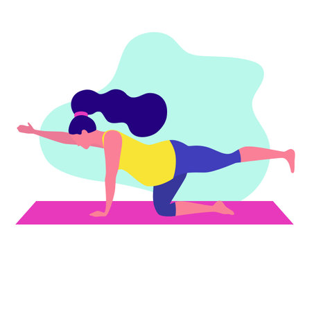 Yoga. Pregnant woman practicing yoga meditation at home. Health lifestyle concept and baby care.のイラスト素材