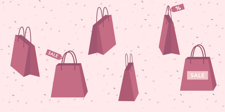 Shopping paper bag red empty, vector illustrationのイラスト素材
