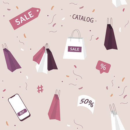 Sale background with shopping bags patternのイラスト素材
