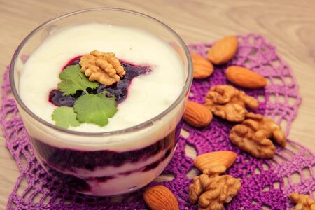 yogurt for breakfastの写真素材