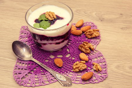 yogurt for breakfastの写真素材