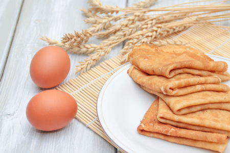pancakes and ingredientsの写真素材