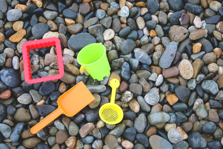 Toys on beachの写真素材
