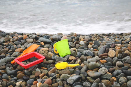 Toys on beachの写真素材