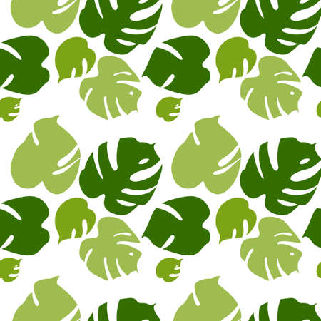Seamless pattern with tropical leaves of monstera on white background. Vector illustration. Fabric texture.のイラスト素材
